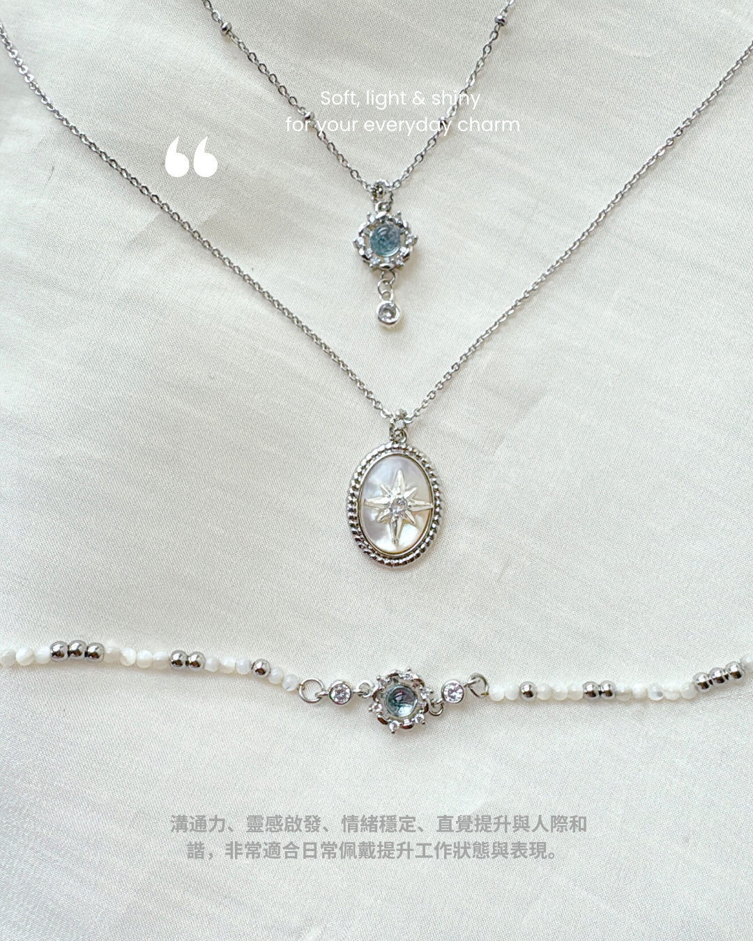 Mother of Pearl Starburst Silver Long Necklace