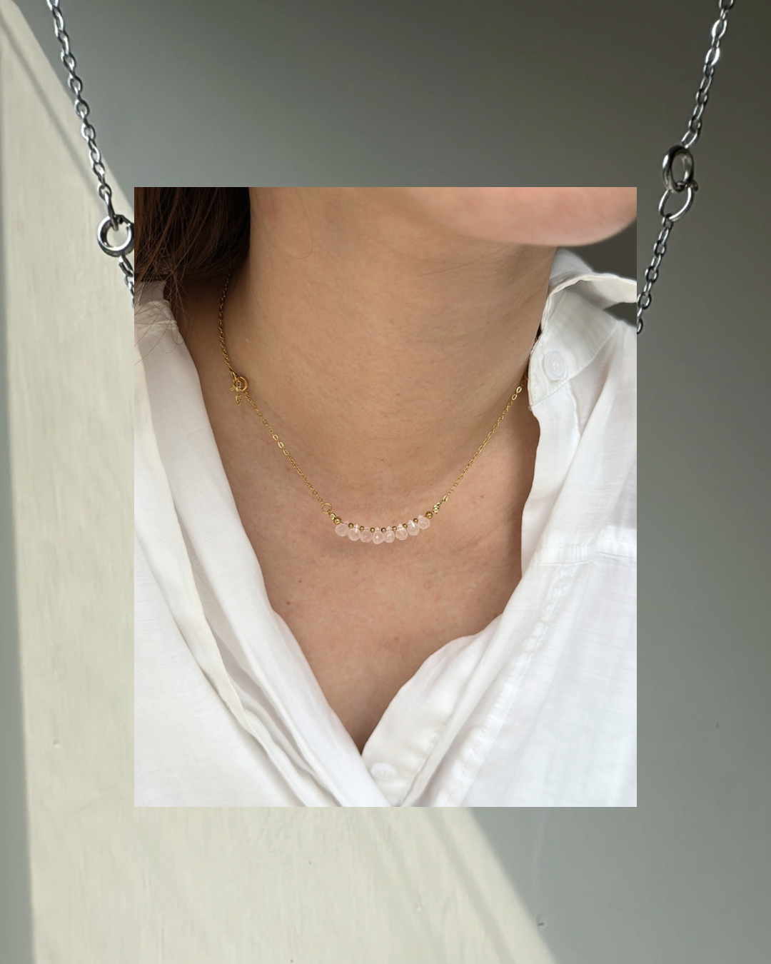 Sparkle-Cut Rose Quartz 2-ways Necklace
