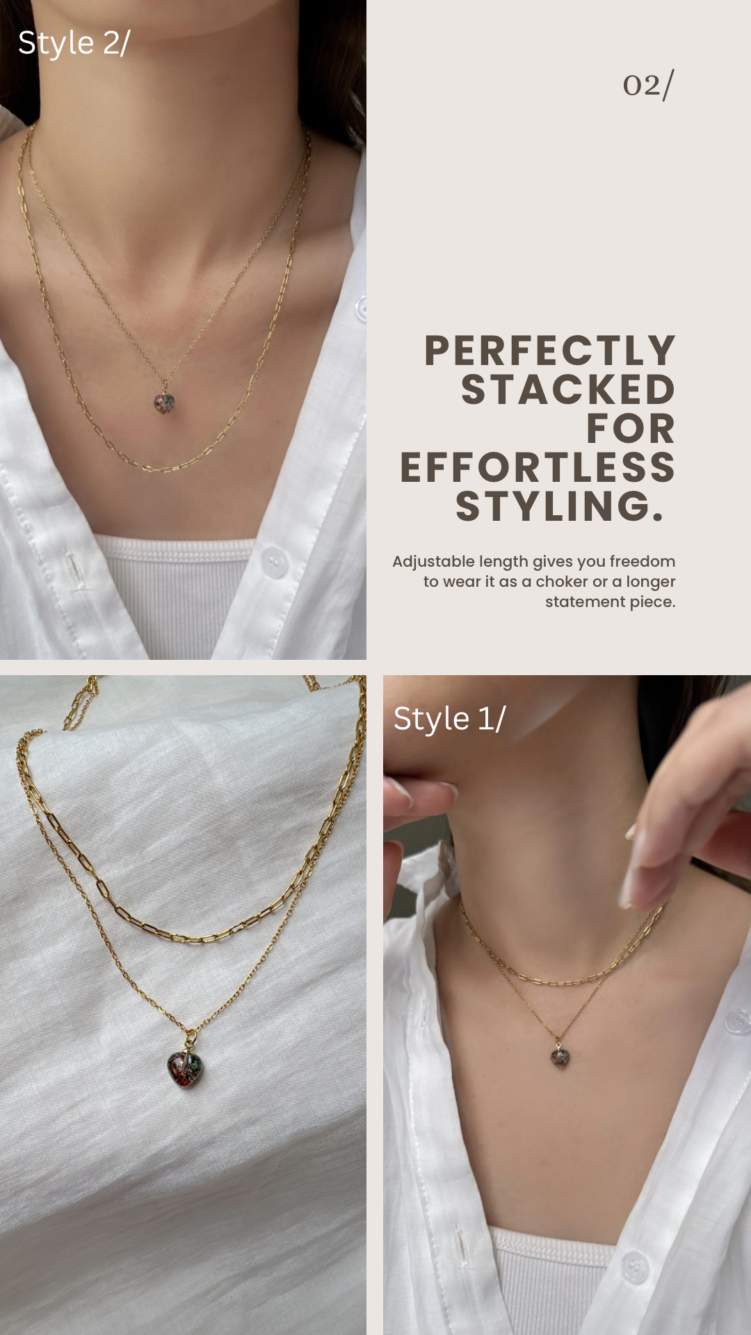 Layers Chain Necklace| moonstone | Green Red Phantom