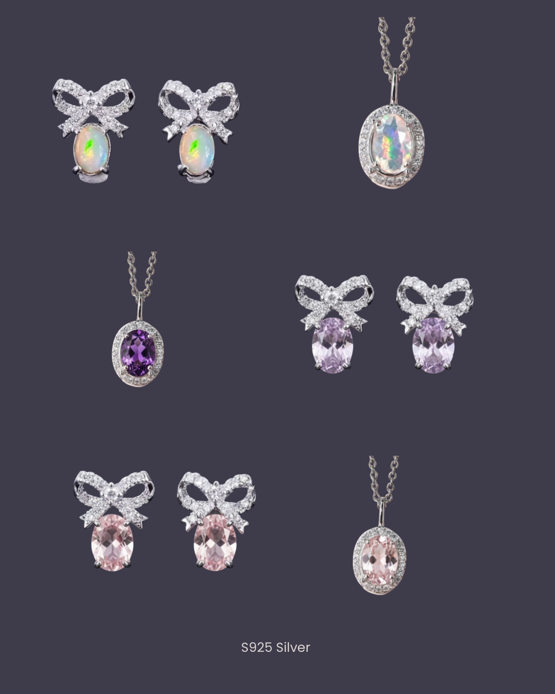 Crystal Ribbon Bow Earrings |Opal | Lavender Quartz | Rose Quartz