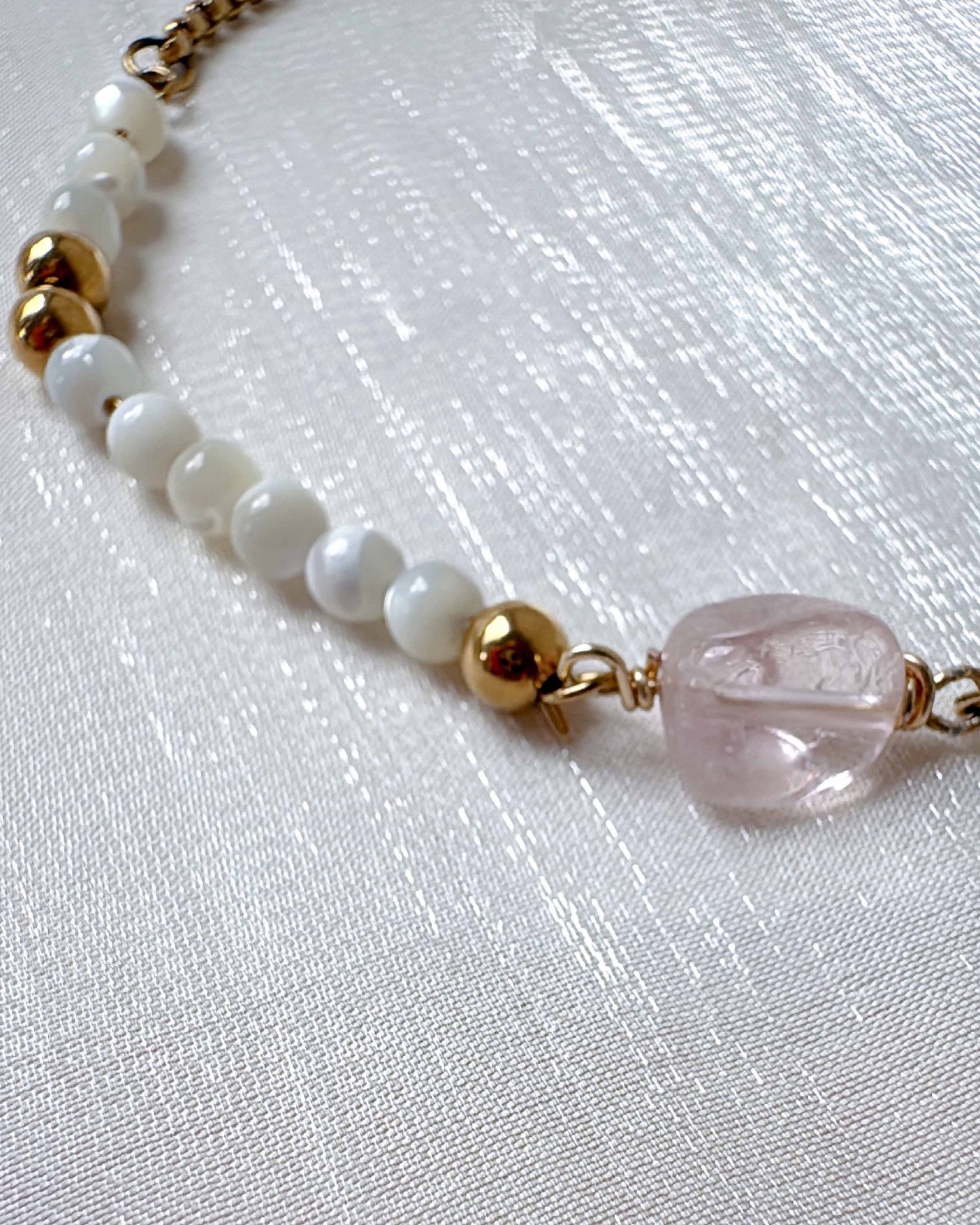 Pink Blush Bracelet Collection|Moganite|Mother of Pearl|Rose Quartz||Tourmaline