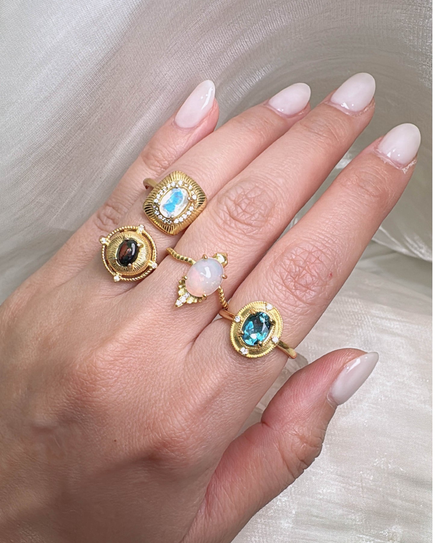 Veiled Elegance Rings - Moonstone | Opal | Topaz