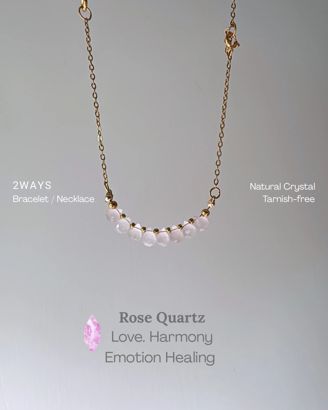 Sparkle-Cut Rose Quartz 2-ways Necklace