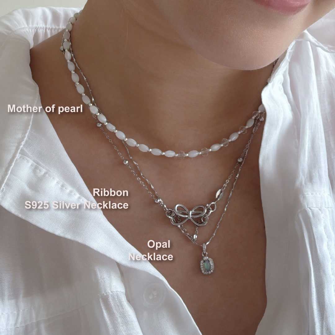 Mother Of Pearl & Ribbon Necklace