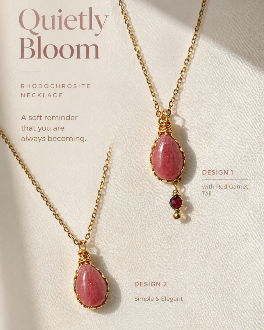 Rhodochrosite Quietly Bloom Necklace & Bracelet