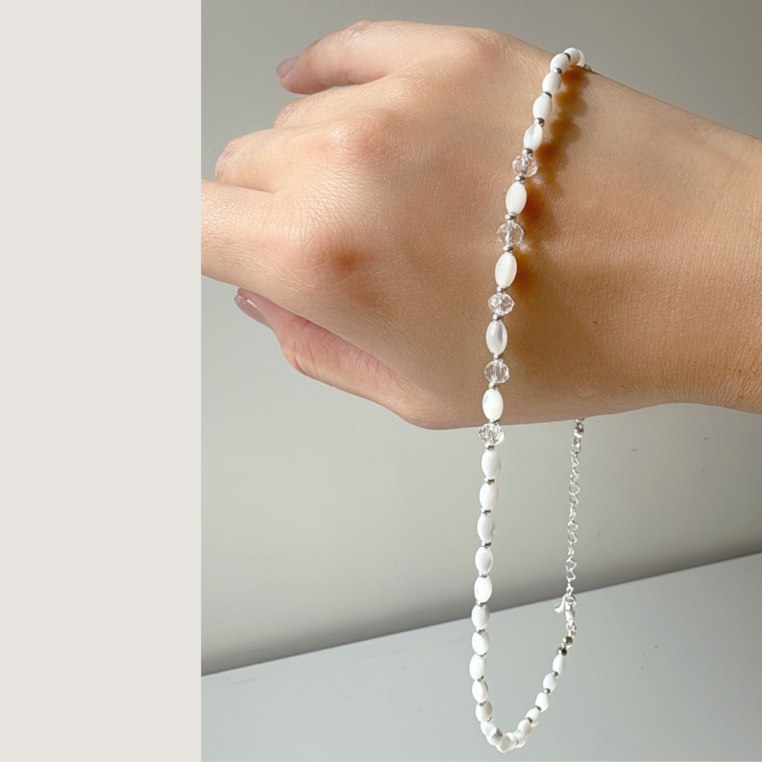 Mother Of Pearl & Ribbon Necklace