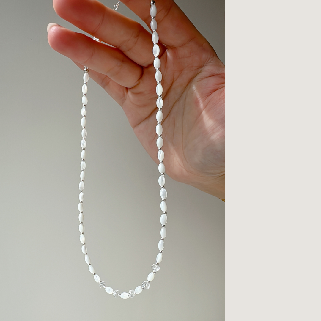 Mother Of Pearl & Ribbon Necklace