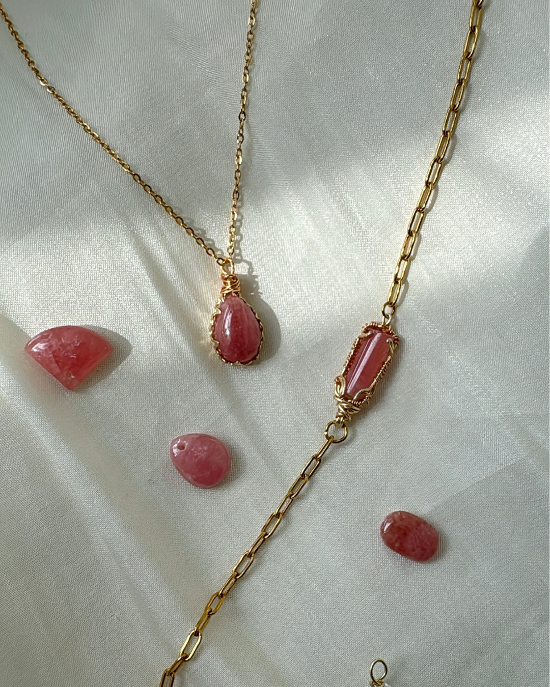 Rhodochrosite Quietly Bloom Necklace & Bracelet