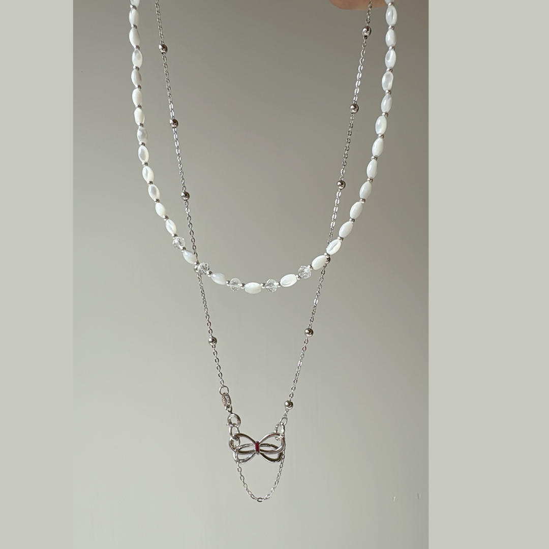 Mother Of Pearl & Ribbon Necklace