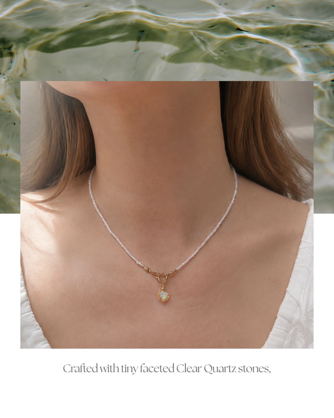 Freeform Opal × Sparkle Clear Quartz Necklace