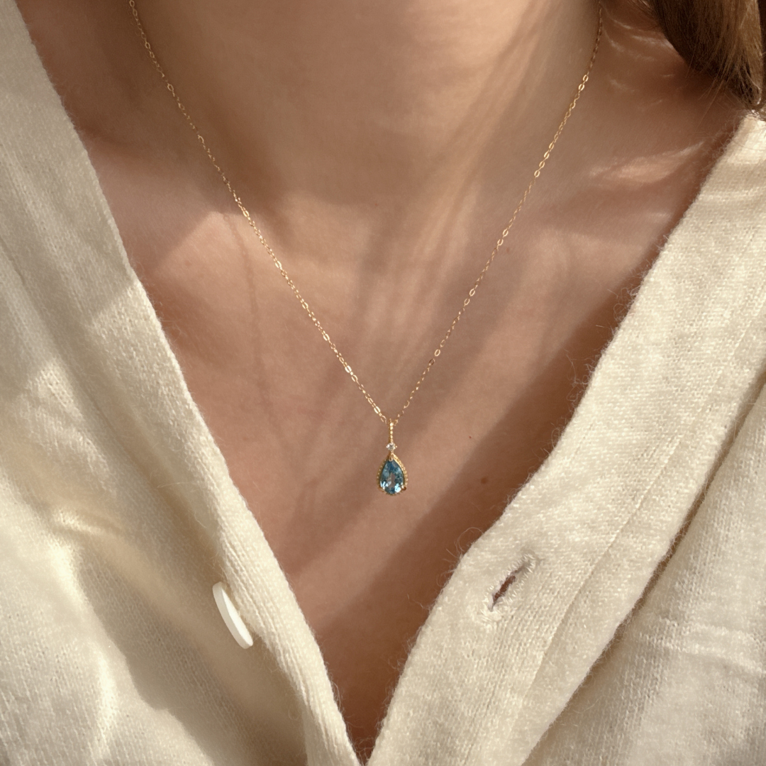 Topaz Swiss Blue Drop Shape Necklace