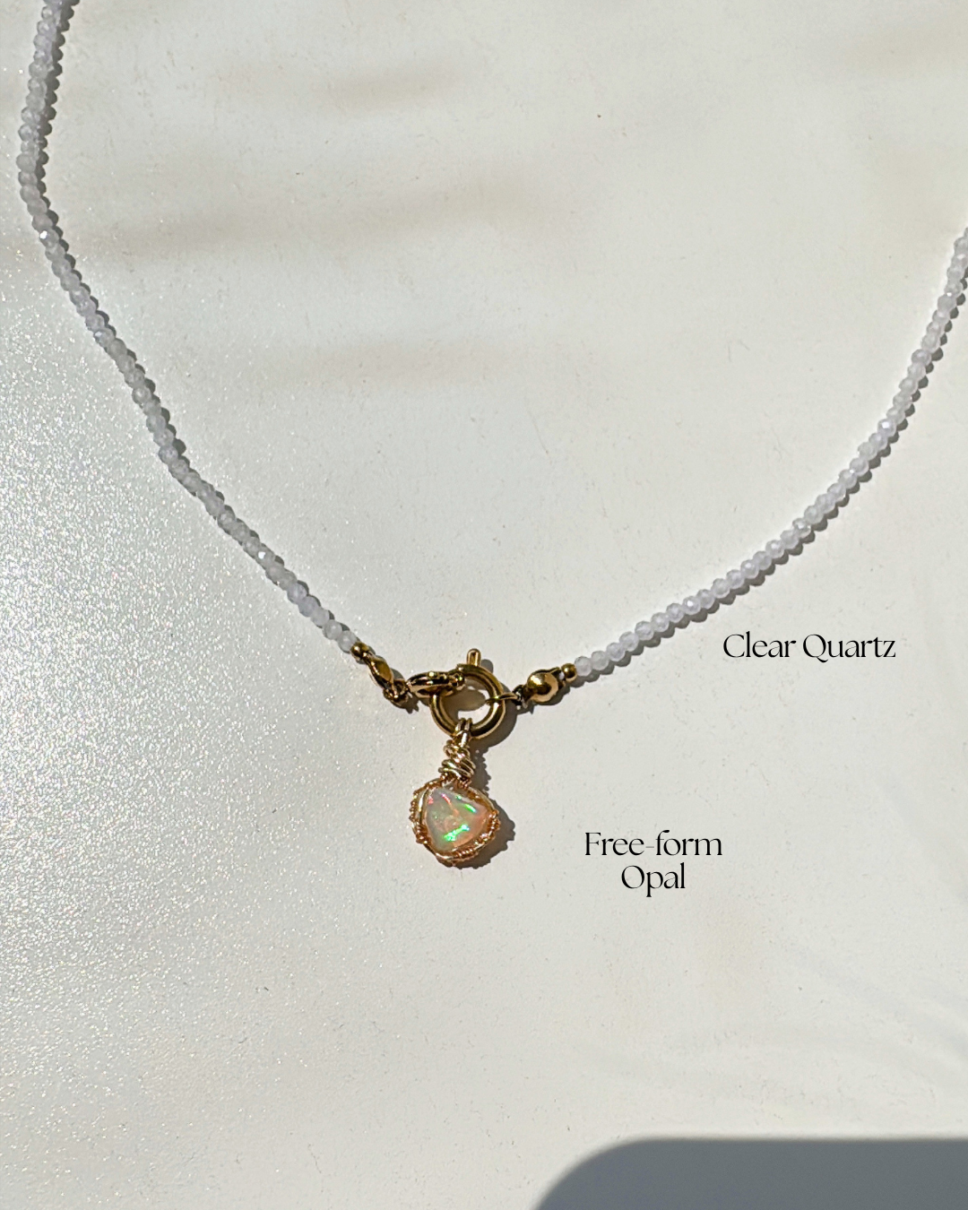 Freeform Opal × Sparkle Clear Quartz Necklace