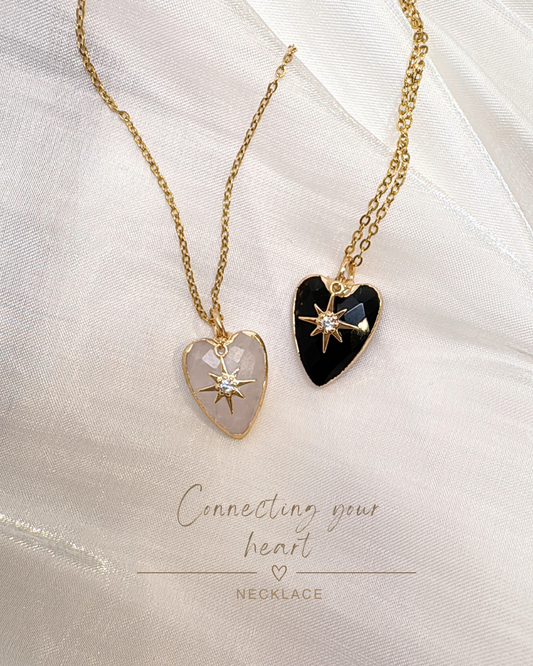 Starburst Heart Necklace | Rose Quartz | Black Agate