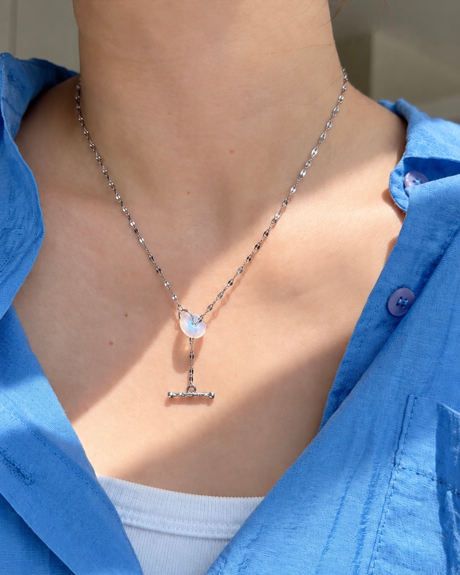 Moonstone - Lucky Bagel T-Lock Necklace