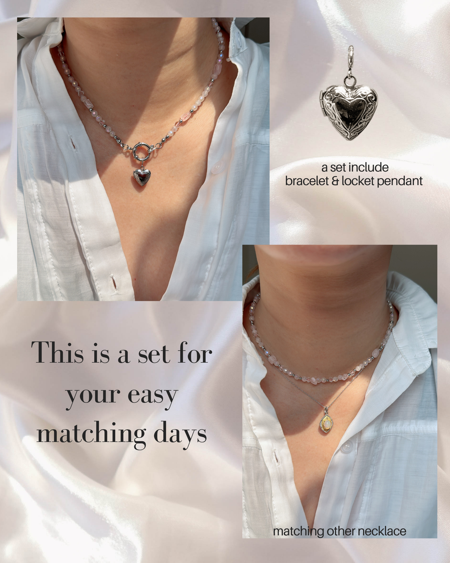 Rose Quartz + Locket  | Serena Set