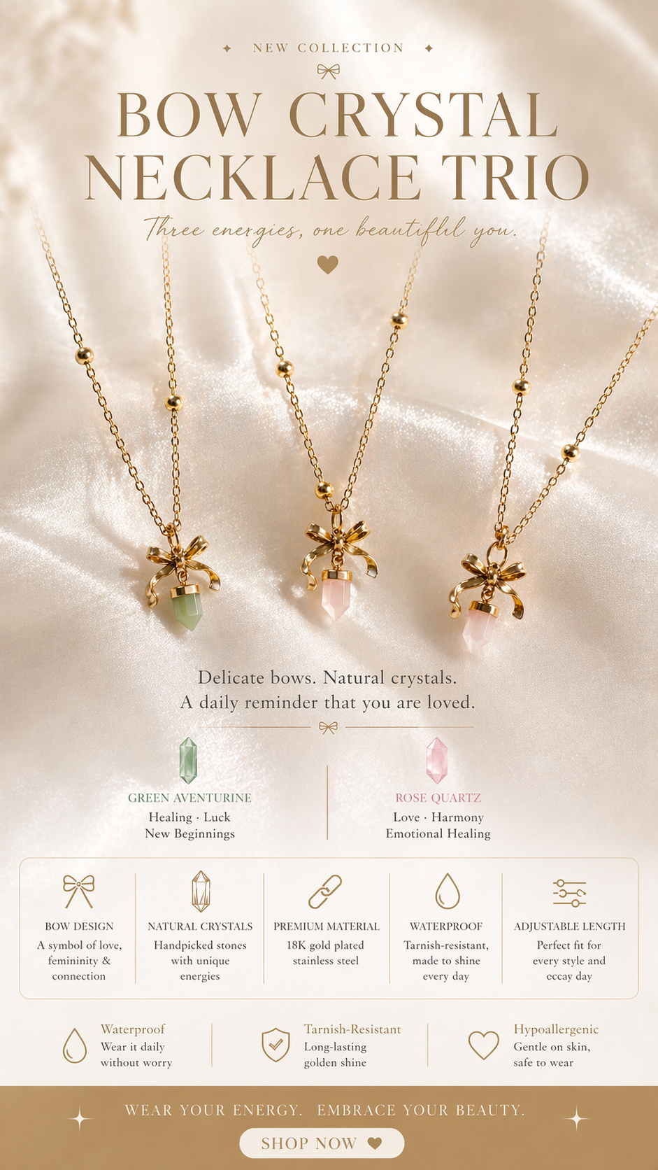 Bow | Rose Quartz necklace