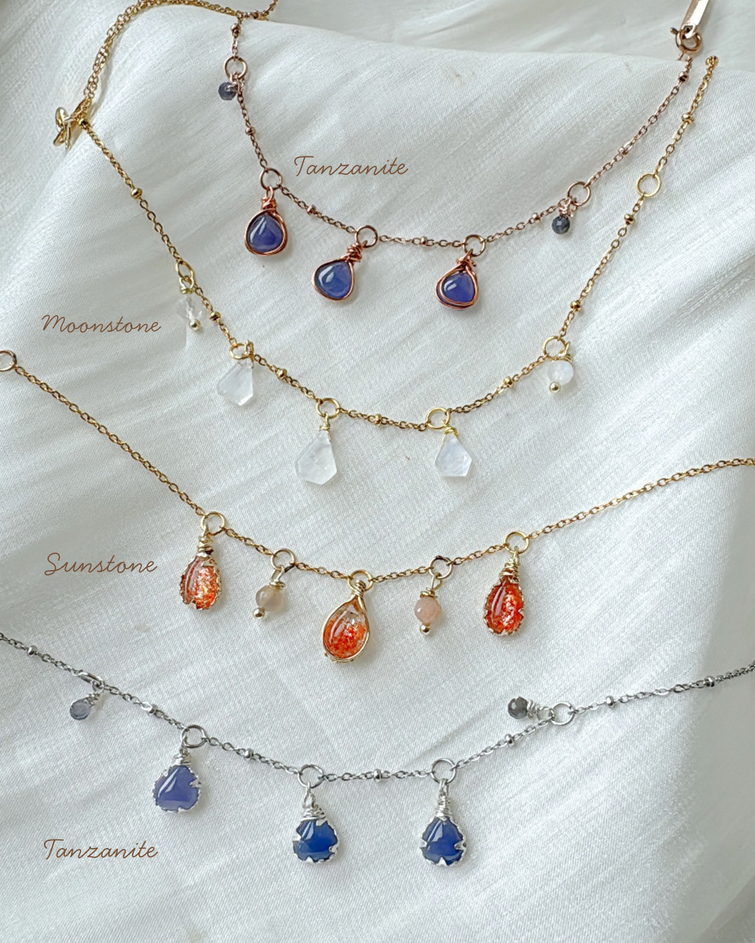 3 Drops 2ways Necklace|Tanzanite| Moonstone
