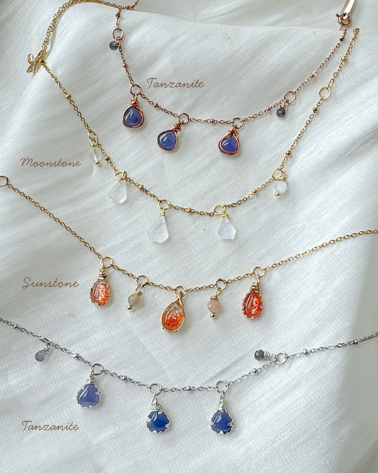 3 Drops 2ways Necklace|Tanzanite| Moonstone