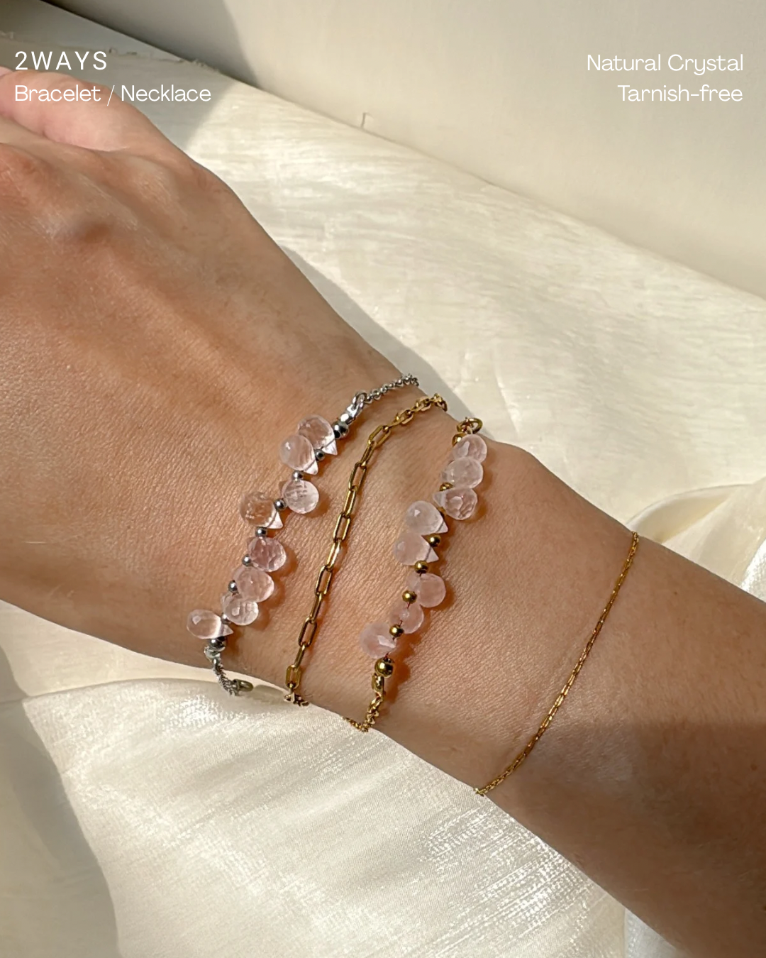 Sparkle-Cut Rose Quartz 2-ways Necklace