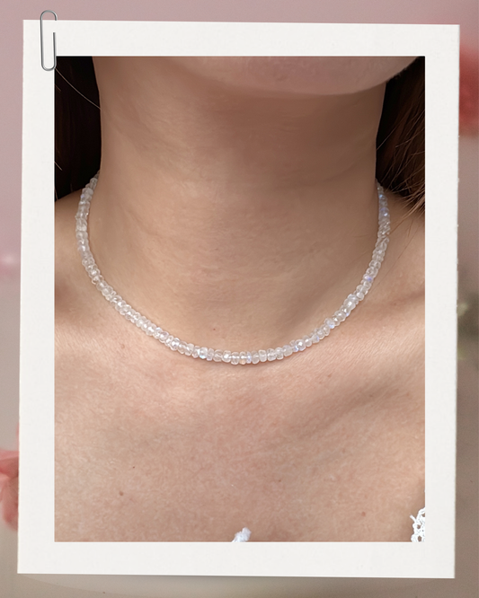 Moonstone Necklace – Elegant Blue Sheen | 3x4mm / 2x3mm