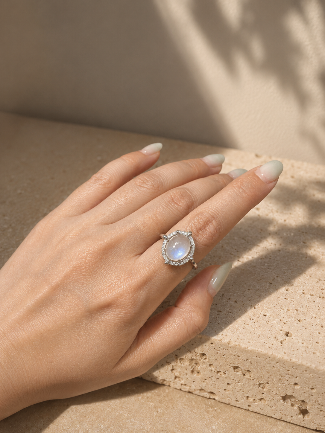 Bold Moonstone Halo Rings