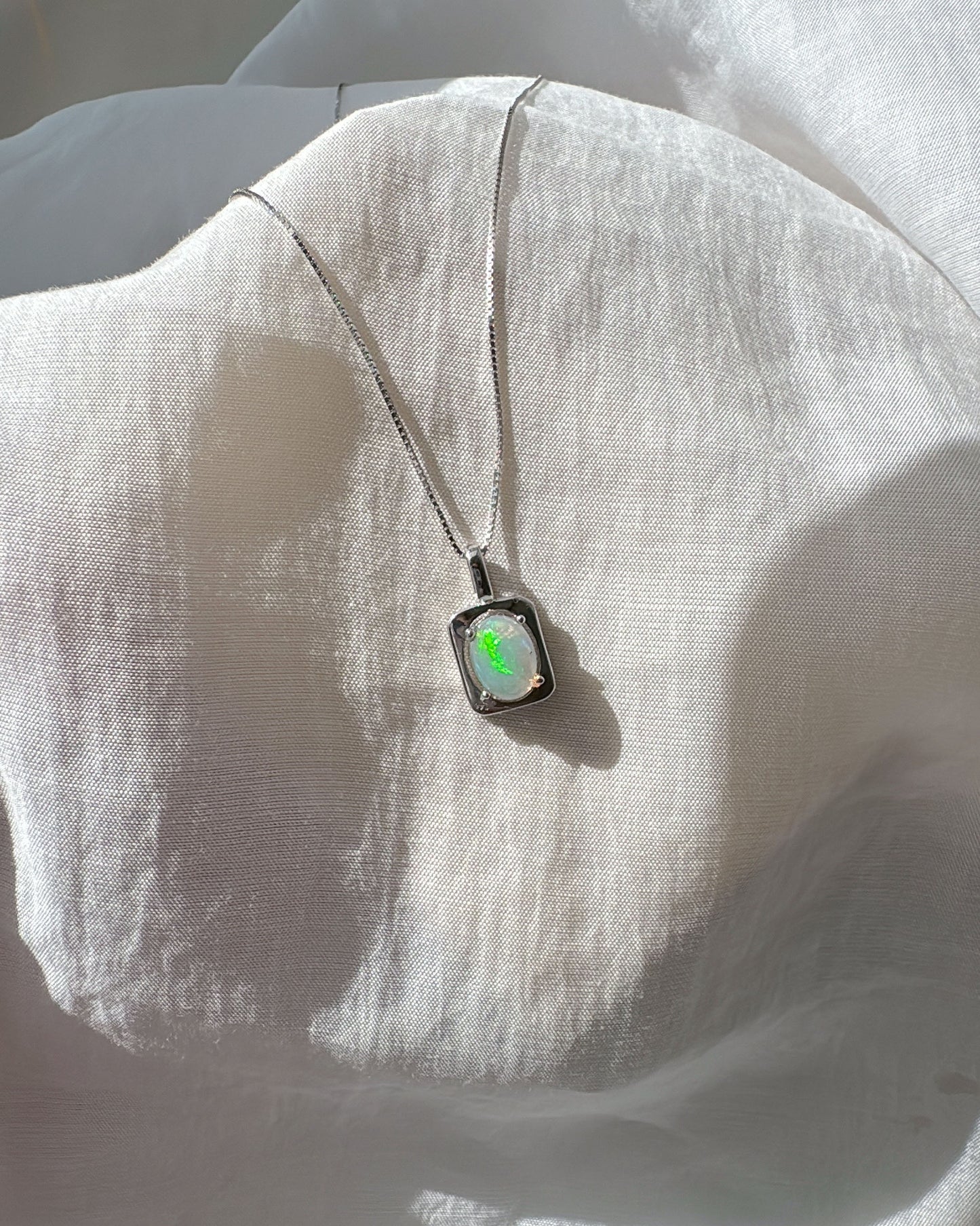 6x8mm | Silver Frame Opal Necklace