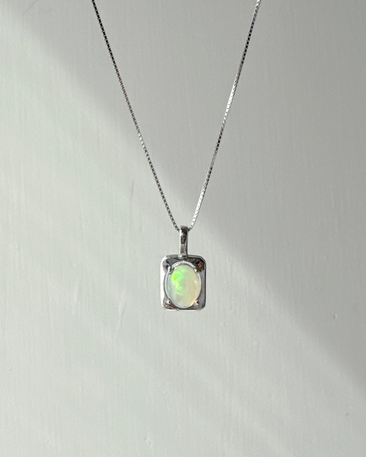 6x8mm | Silver Frame Opal Necklace