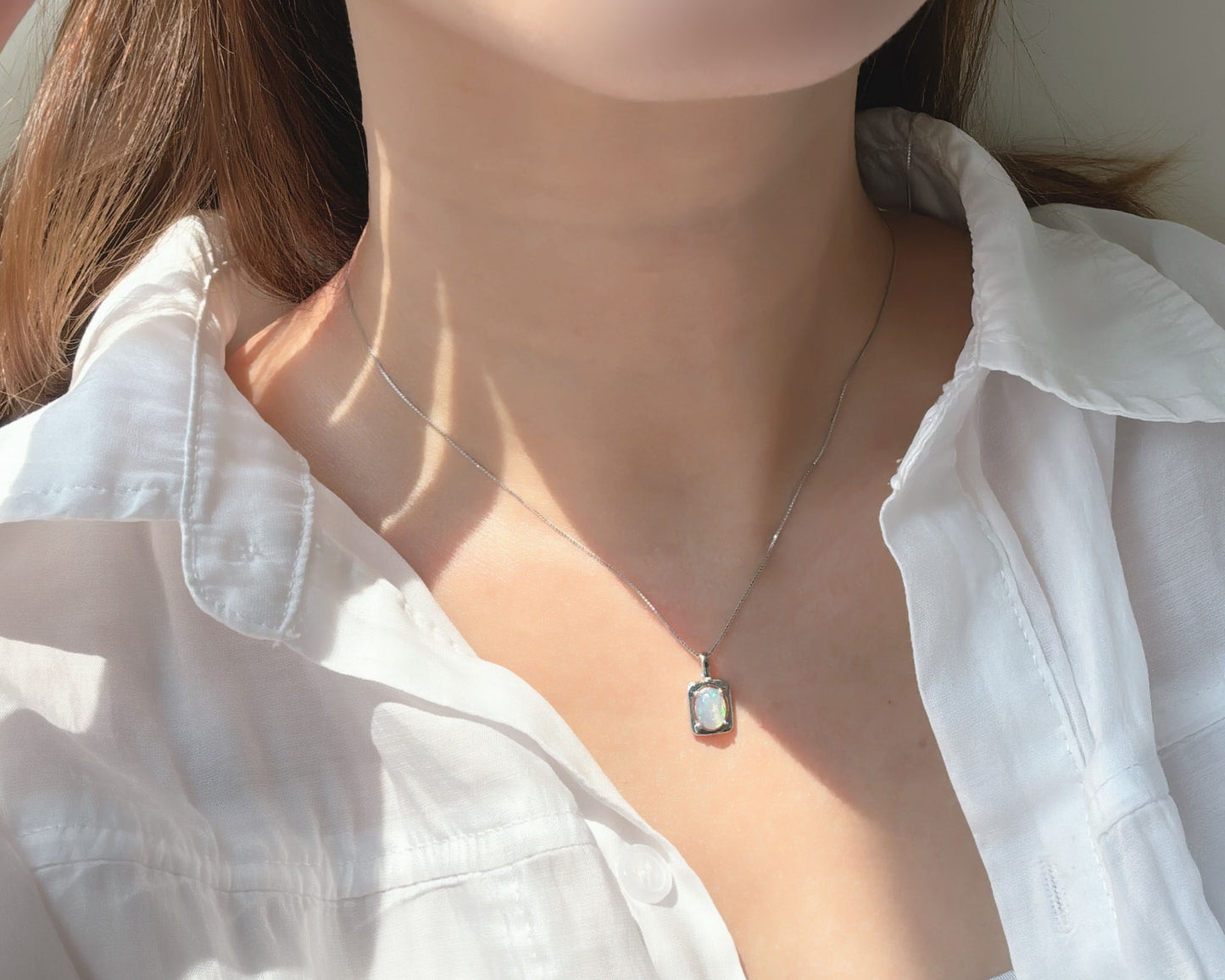 6x8mm | Silver Frame Opal Necklace