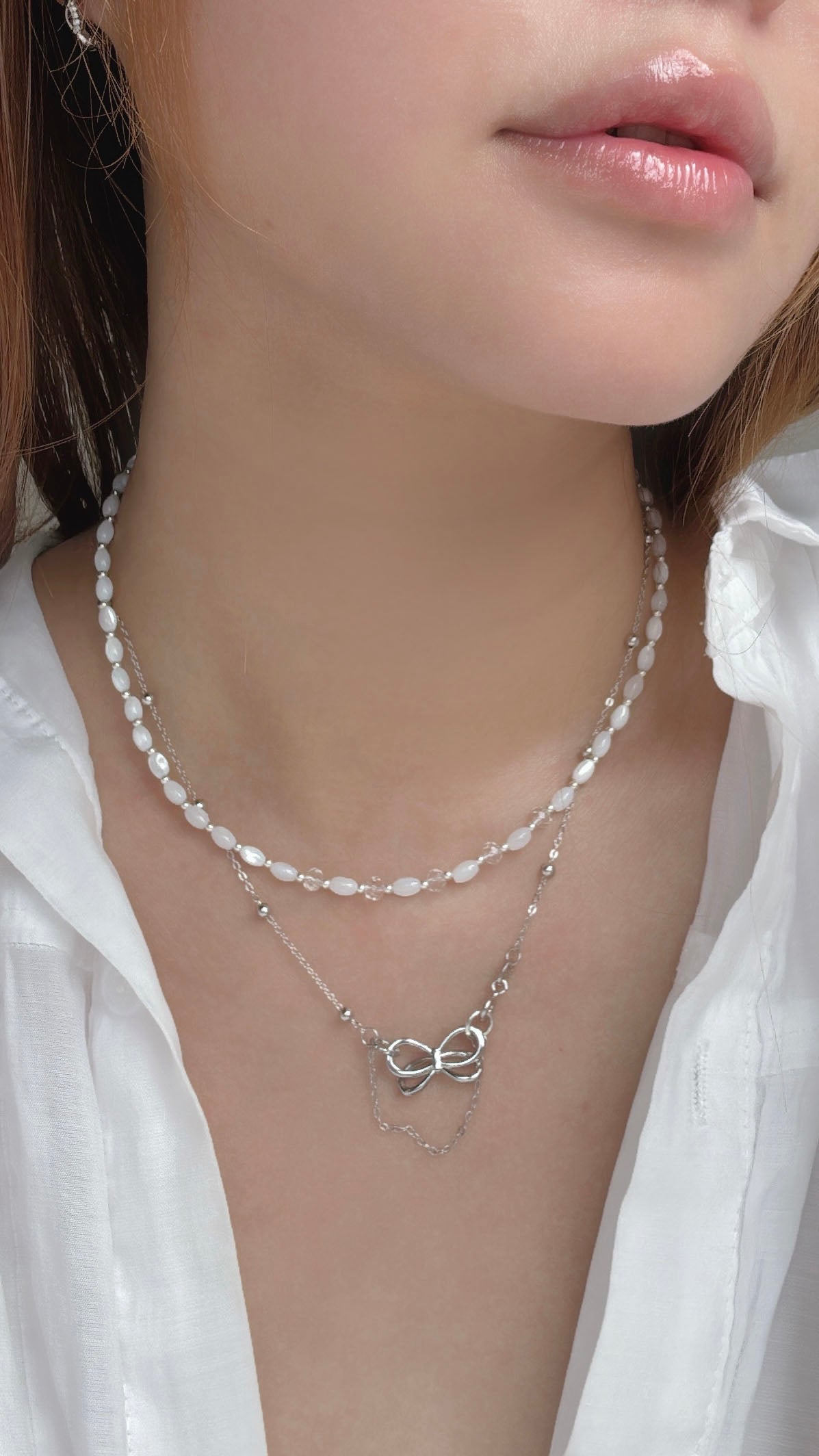 Mother Of Pearl & Ribbon Necklace