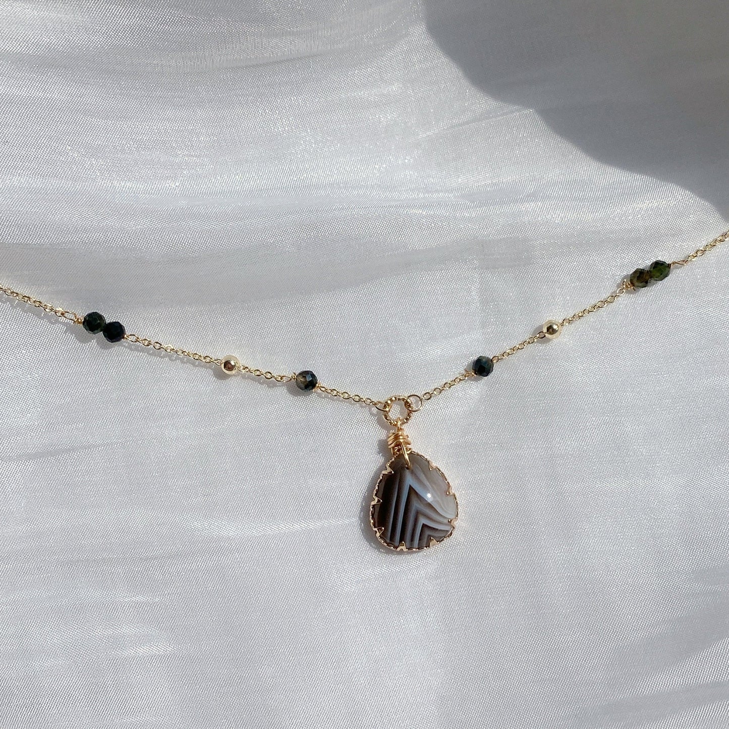 Mountie Agate in tourmaline necklace