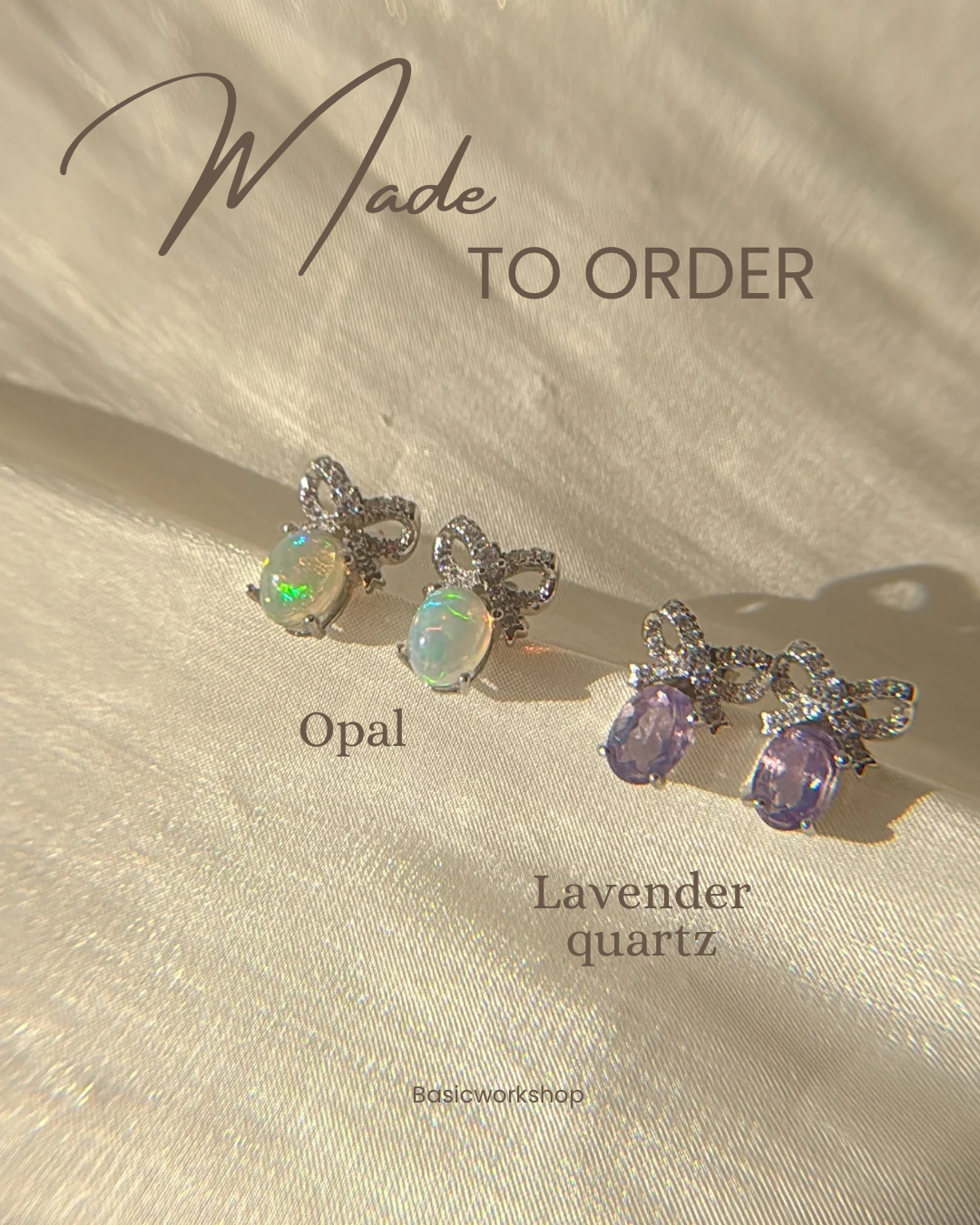 Crystal Ribbon Bow Earrings |Opal | Lavender Quartz | Rose Quartz