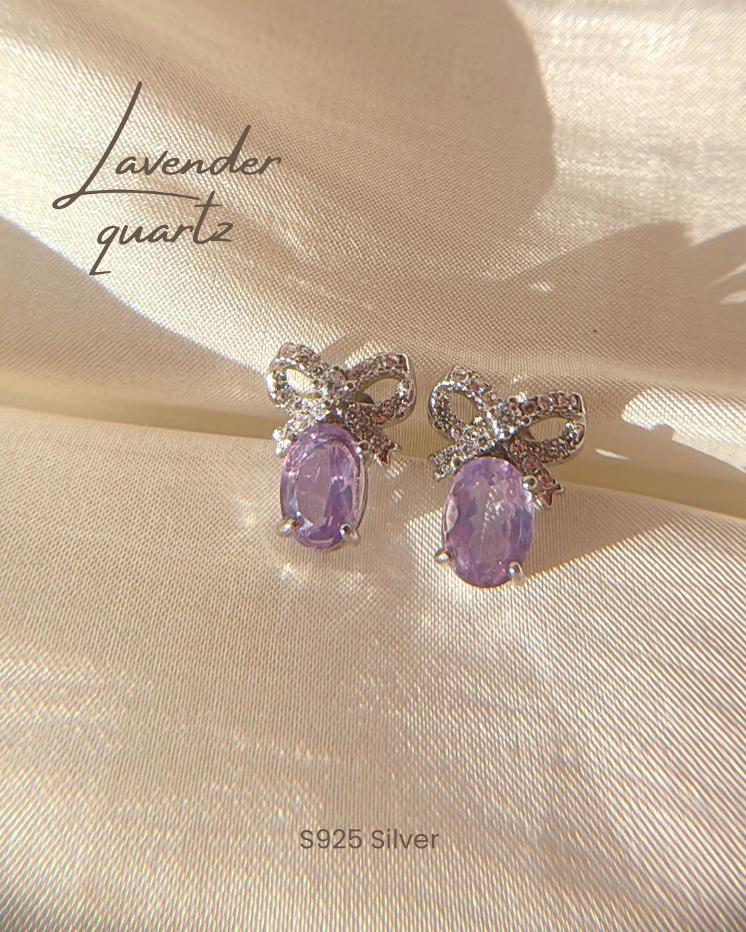 Crystal Ribbon Bow Earrings |Opal | Lavender Quartz | Rose Quartz
