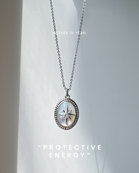 Mother of Pearl Starburst Silver Long Necklace