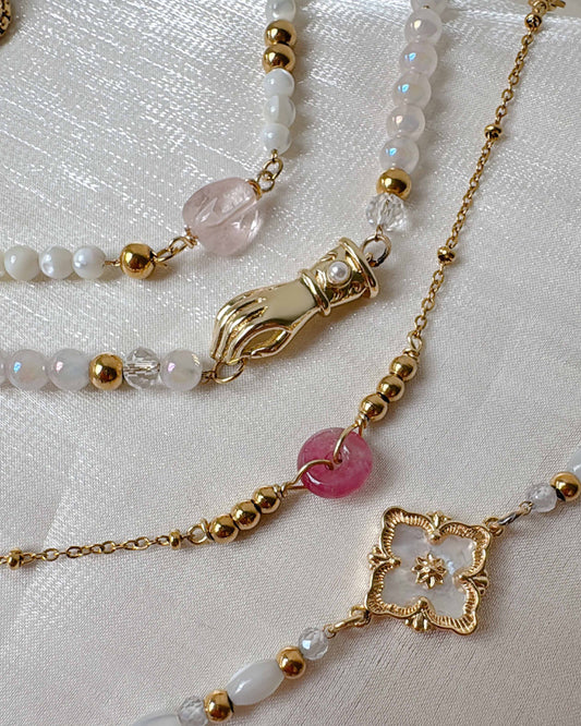 Pink Blush Bracelet Collection|Moganite|Mother of Pearl|Rose Quartz||Tourmaline