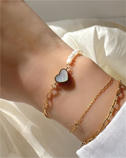 Linked Heart Mother of pearl Bracelet