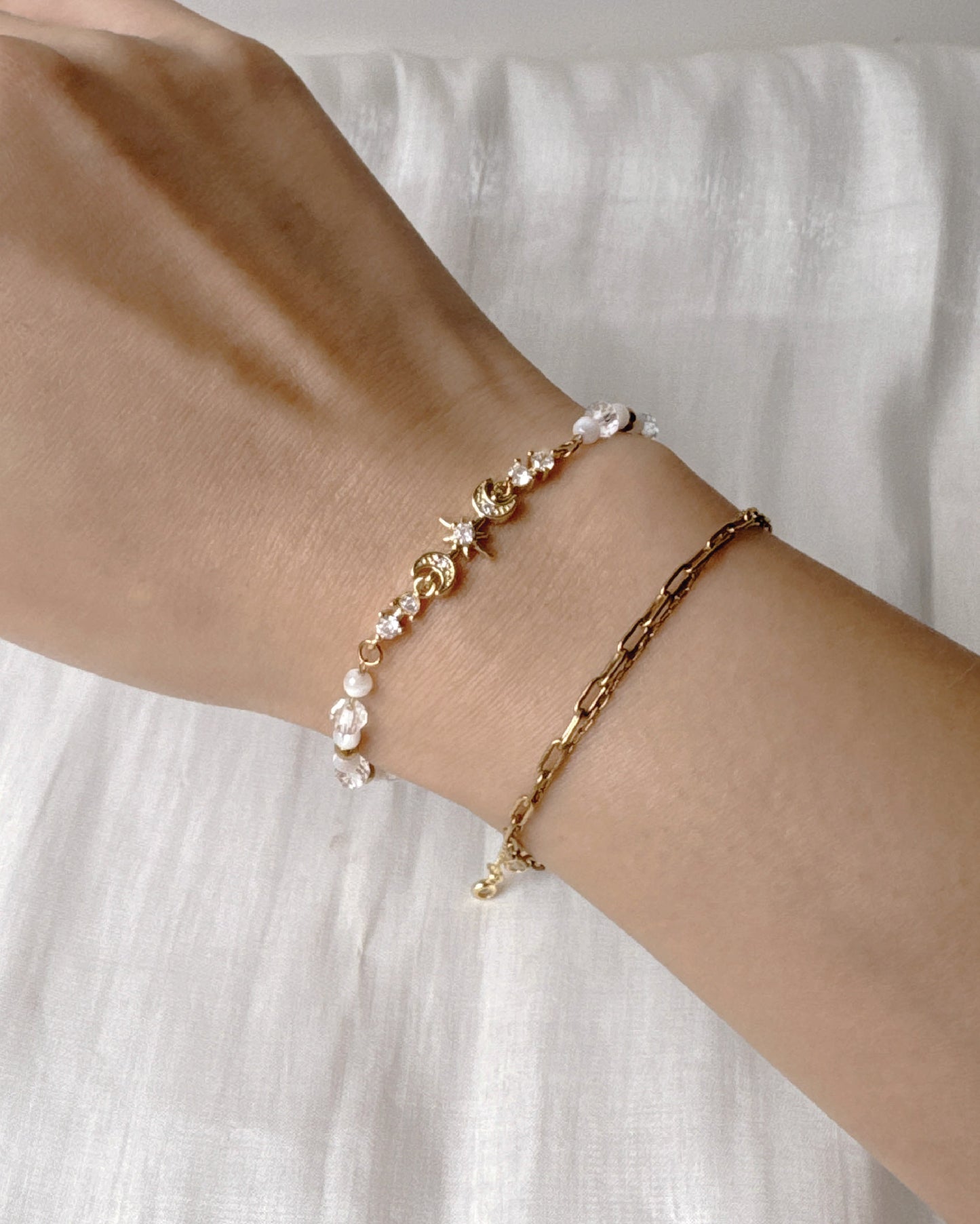 Celestial Bracelet | Mother of Pearl and Clear Quartz