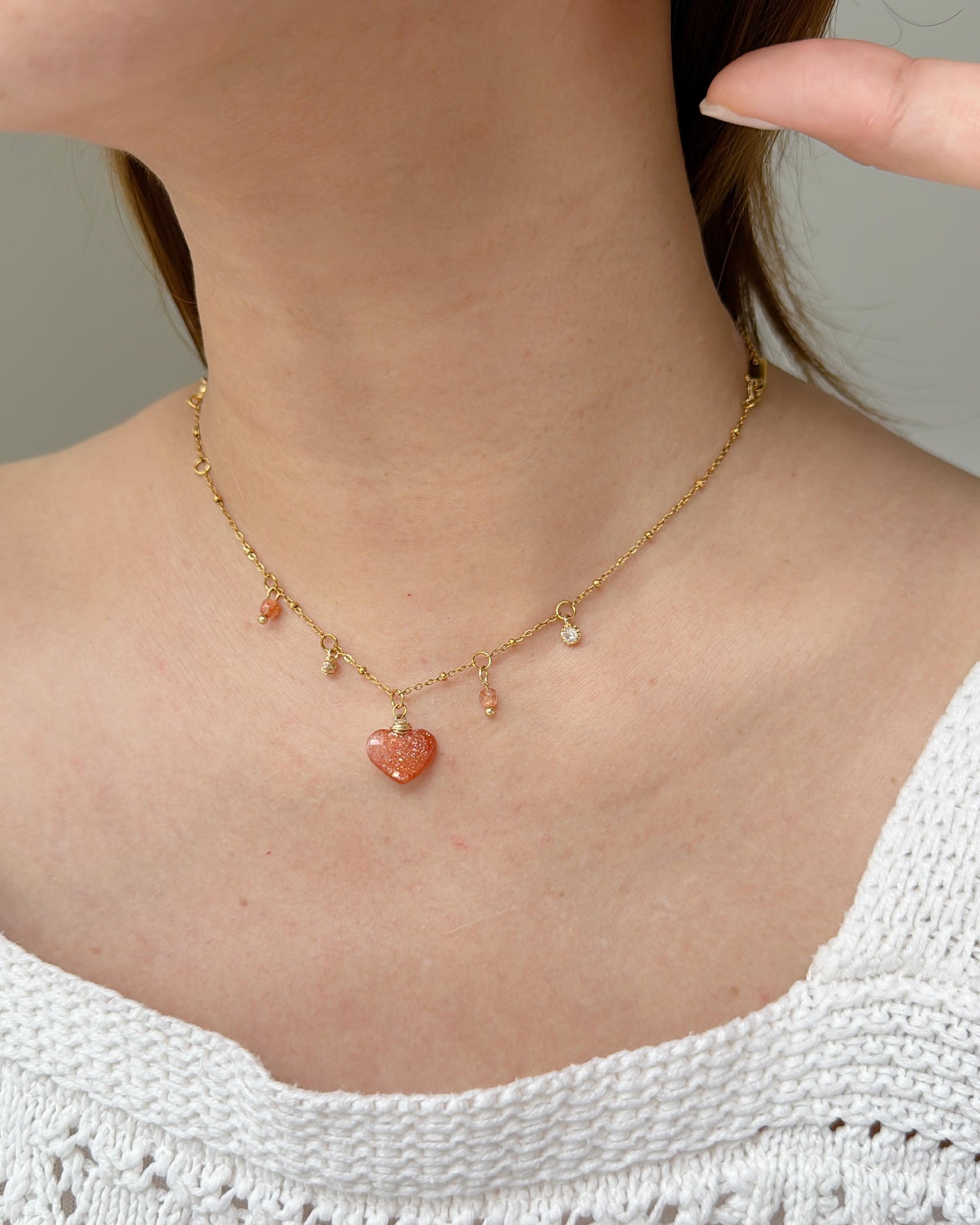 Sunstone Heart-shape 2ways Necklace