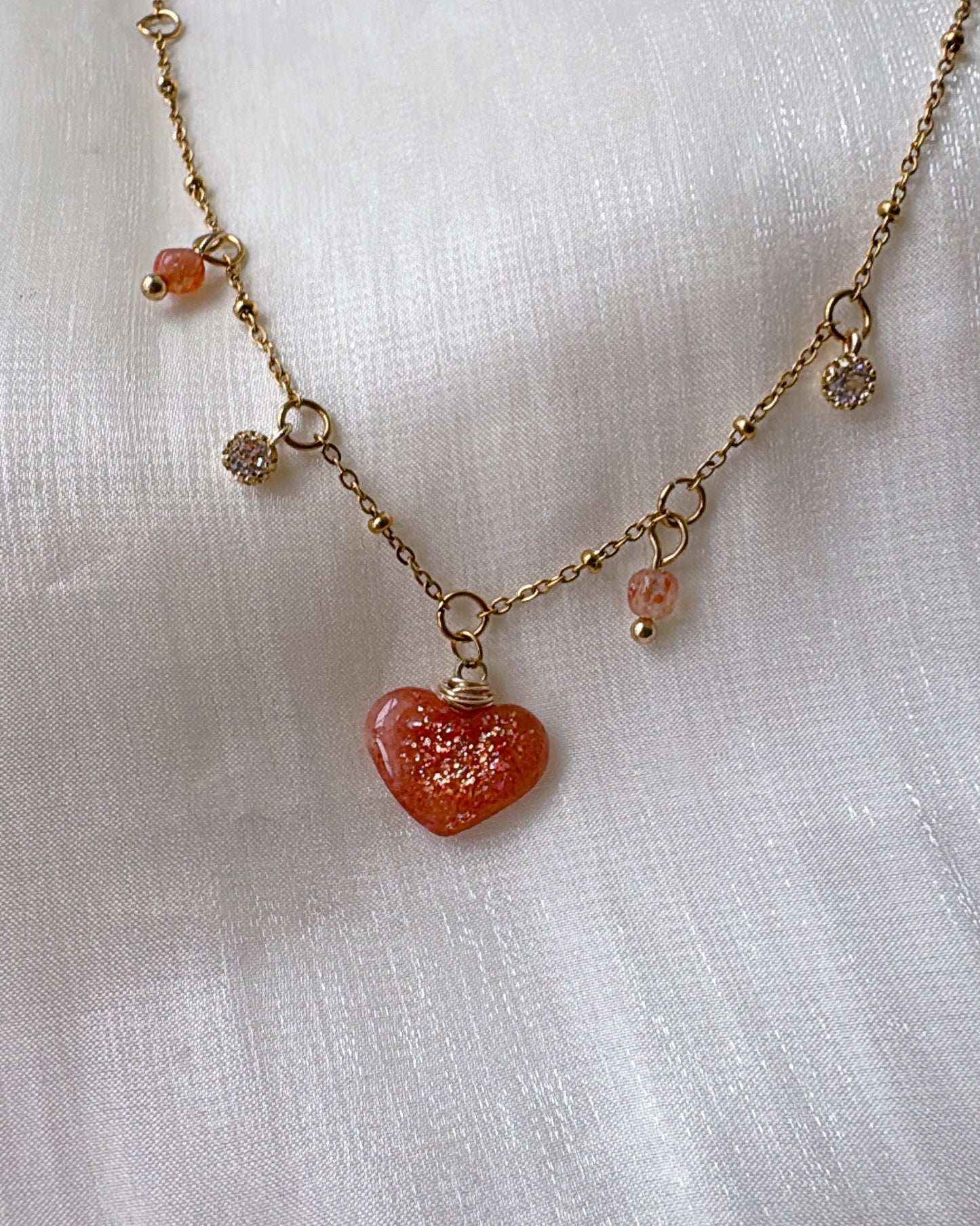 Sunstone Heart-shape 2ways Necklace