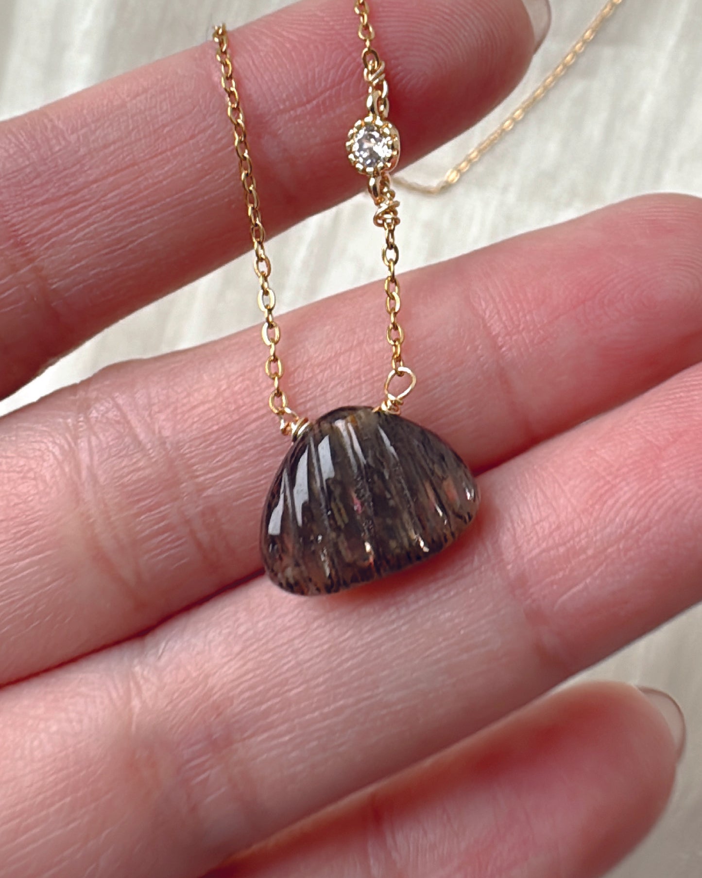 Black Sunstone Shell Necklace