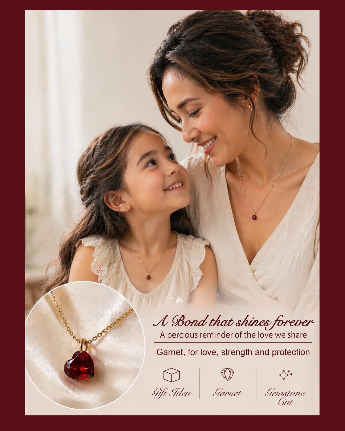 Heart-shape garnet necklace