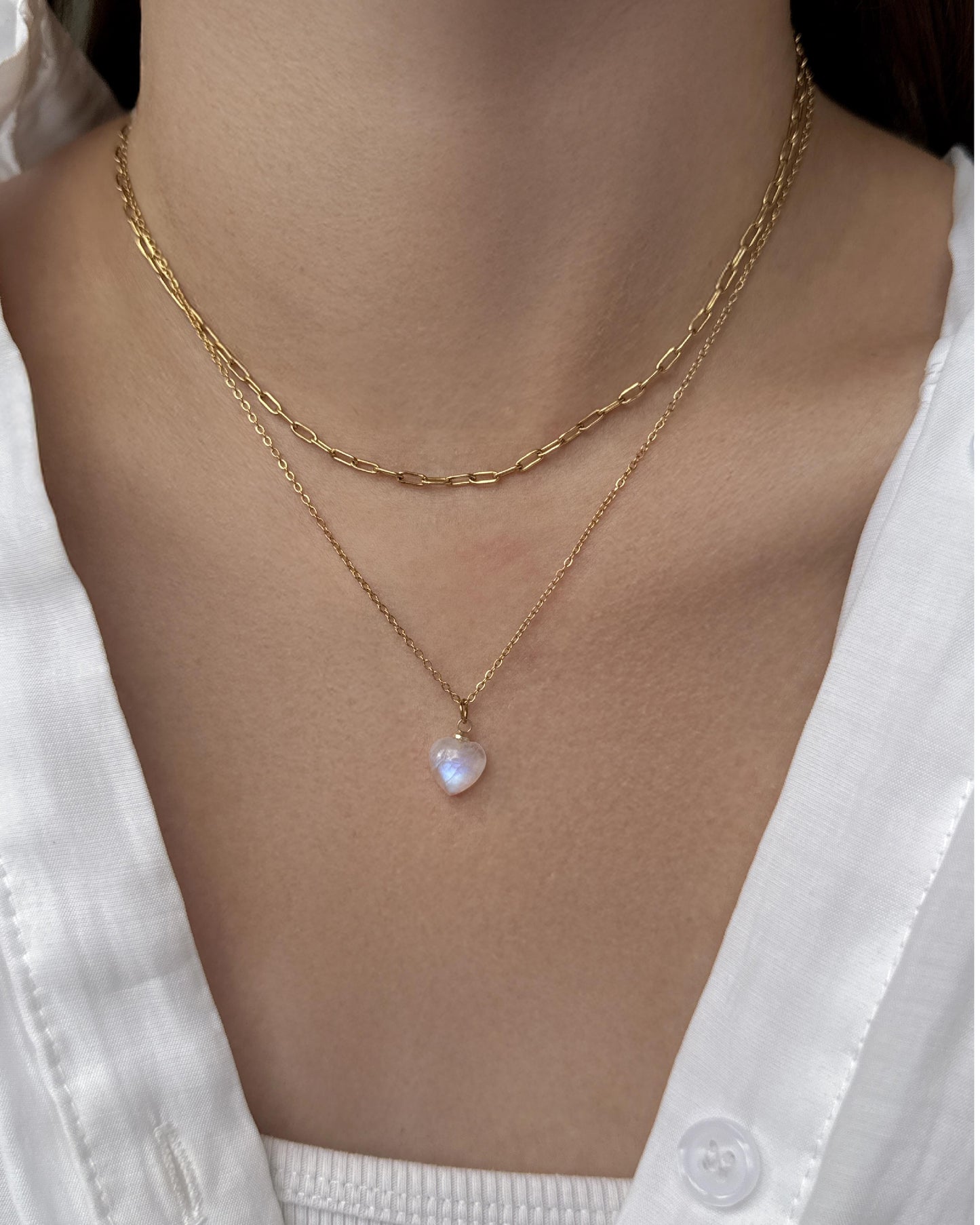 Layers Chain Necklace| moonstone | Green Red Phantom