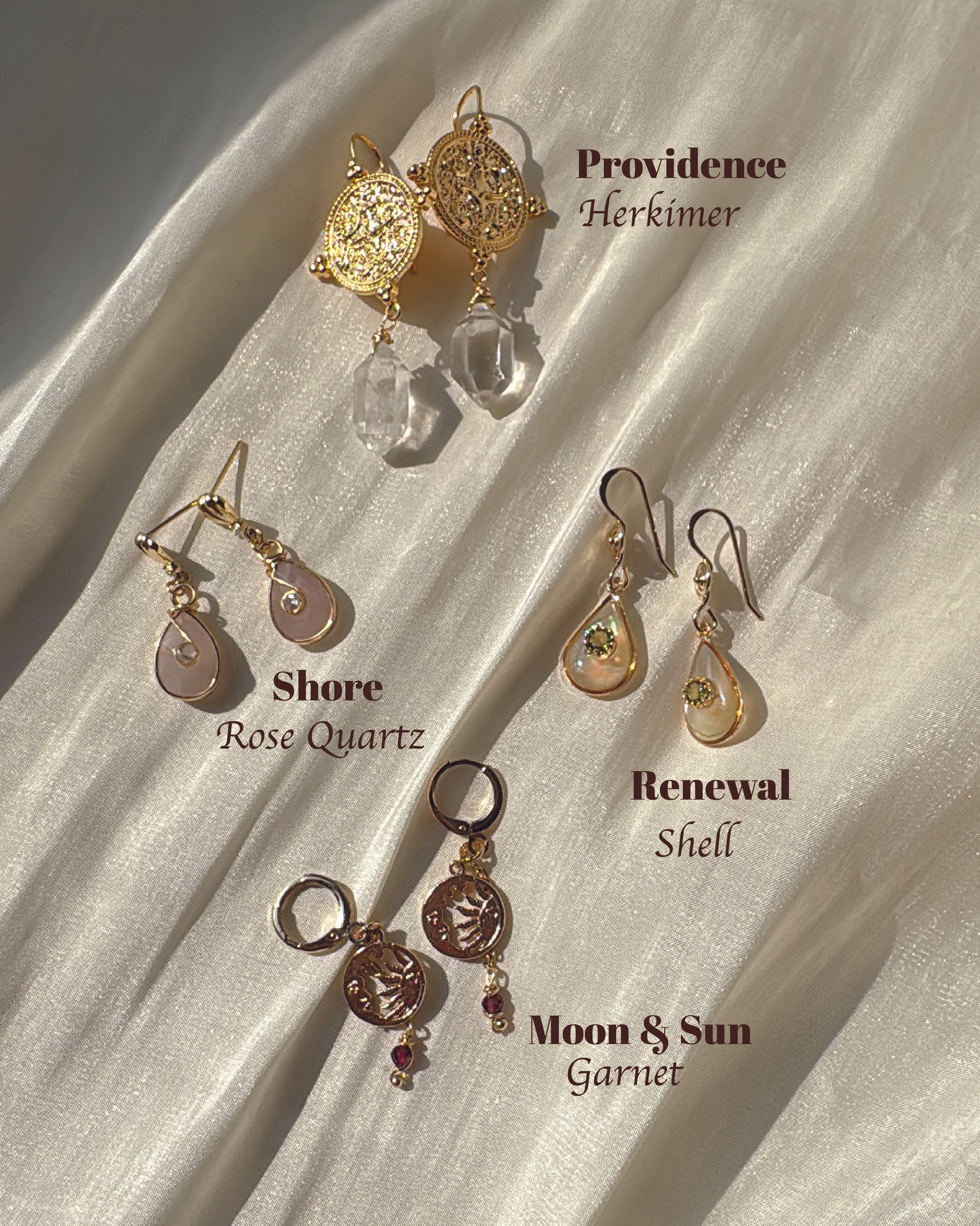 Earrings for Her | Herkimer , Rose Quartz, Shell, Garnet