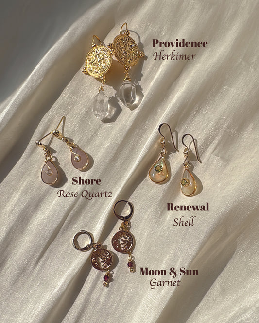 Earrings for Her | Herkimer , Rose Quartz, Shell, Garnet