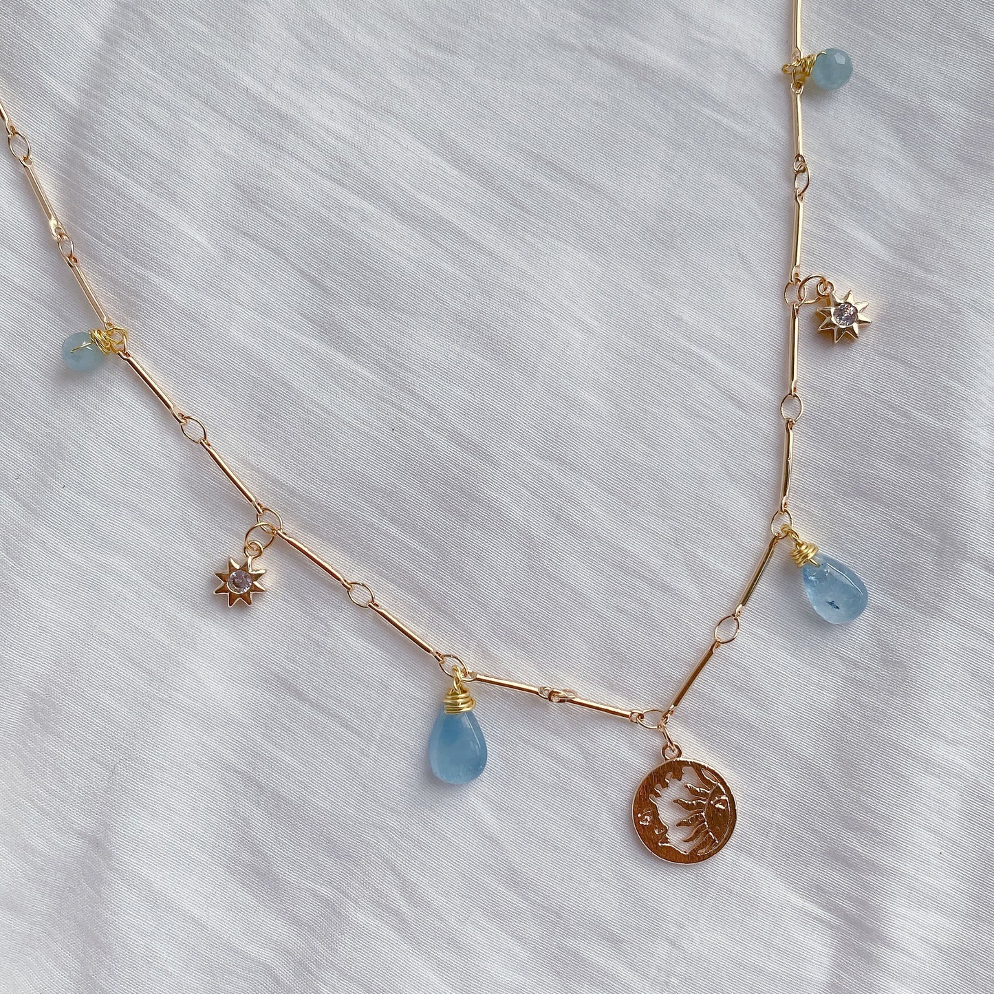 Moon & Sun Necklace : Aquamarine