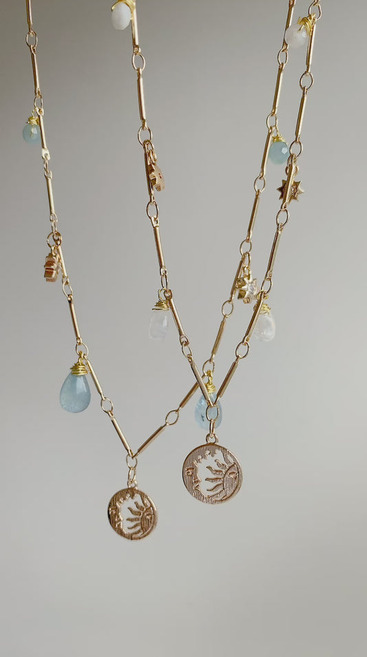 Moon & Sun Necklace : Aquamarine
