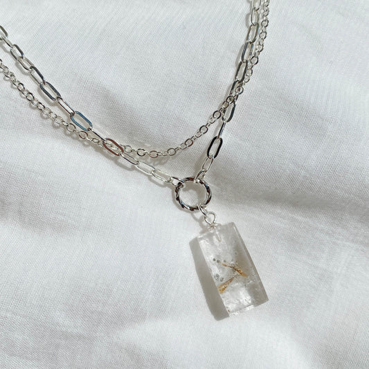 Chalcopyrite Collection: Rare Crystal double Chain Necklace 黃銅礦銅鈦疊帶頸鏈 #neck_chal_s02